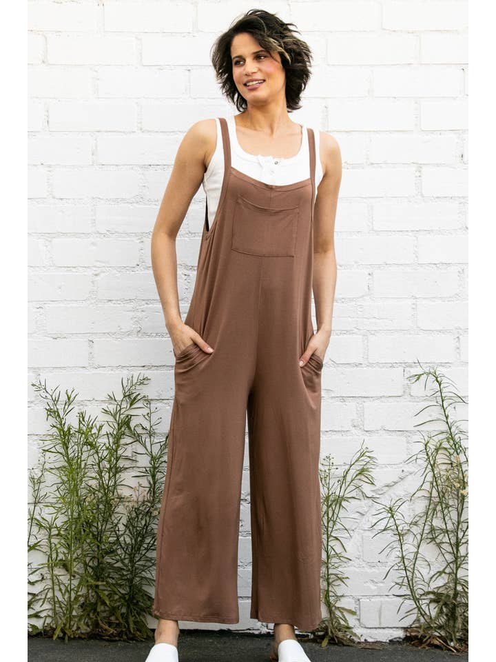 Elloh Collection - Wholesale Jumpsuit - Women's - Casual Comfy Wide Leg Overall Jumper w Bib and Side Pockets6