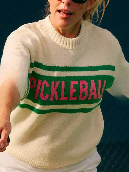 Pickleball Sweater - Pickleball Creme/Grøn/Pink for engroshandel hos Runway Athletics
