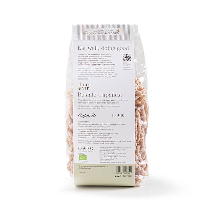 Boniviri BCorp - Wholesale Pasta - Busiate Trapanesi organic pasta from ancient Sicilian grains