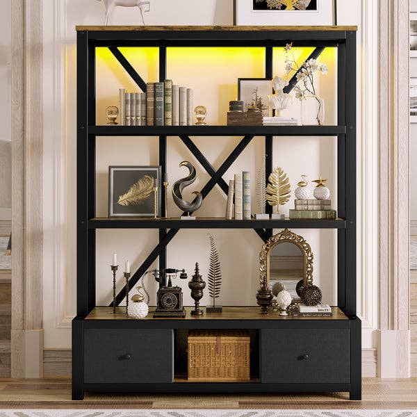 39F Inc. - Wholesale Bookcase - Vintage 3-Shelf Bookcase with Drawers and LED Lighting14