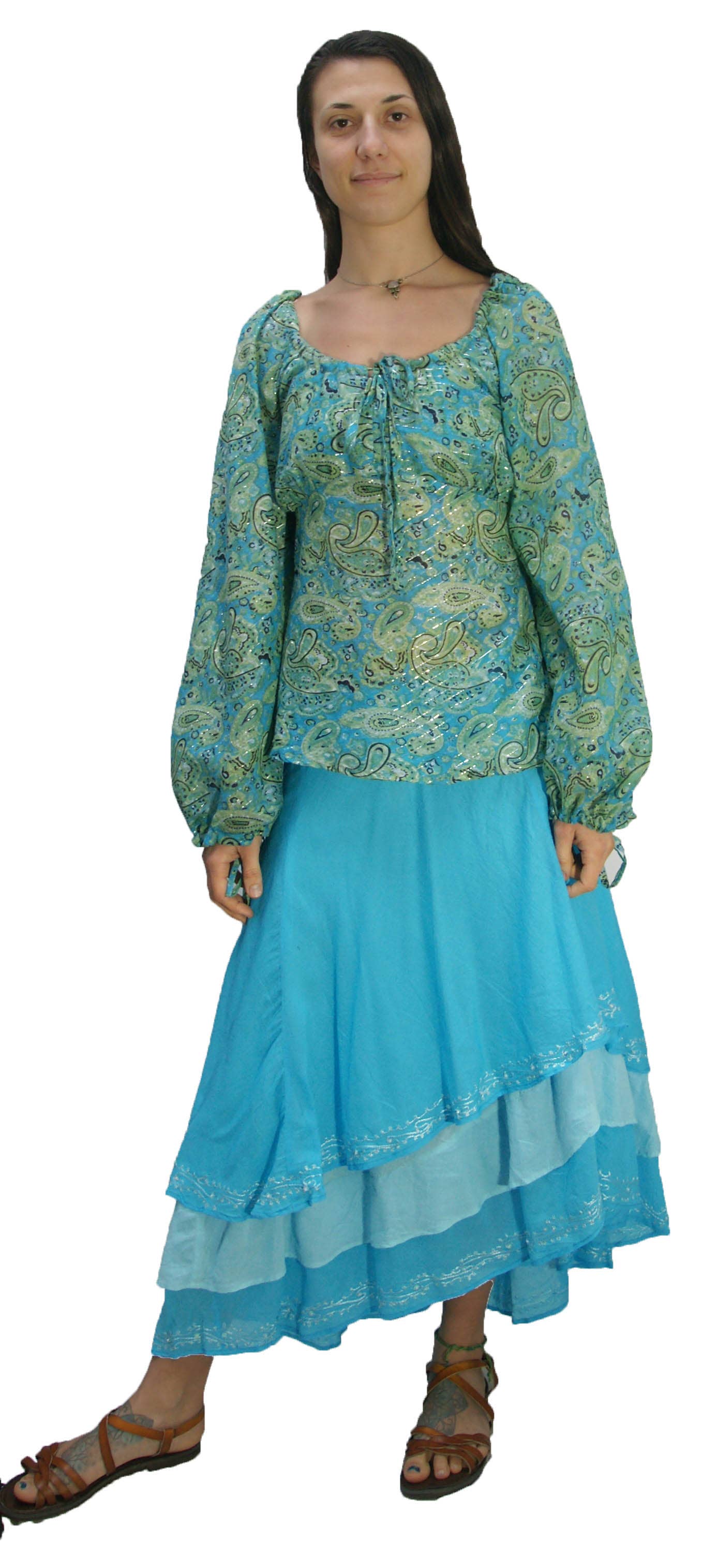 KASHI INC - Wholesale Blouse - Women's - Long Sleeve Paisley Peasant Cotton Blouse Drawstring on neck2