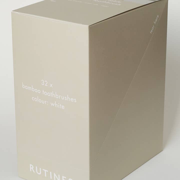 Rutines - Wholesale Toothbrush - Bamboo toothbrush - White (Shelf ready packaging, 32-pack)