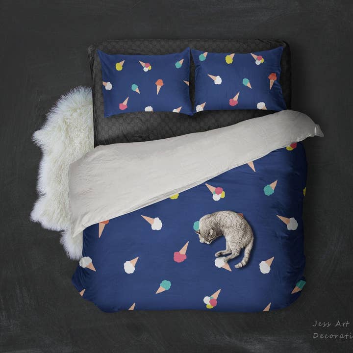 3D Ice Cream Blue Background Quilt Cover Set Bedding Set Pillowcases 138 for wholesale by Jess Art Decoration
