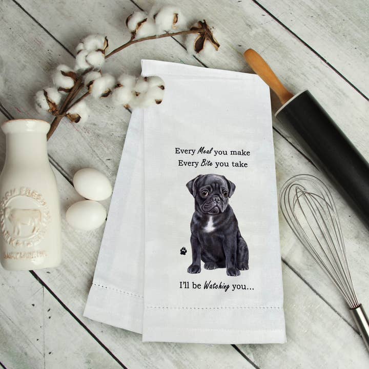 E&S Pets – wholesale Kökshandduk – Svart mops kökshandduk1