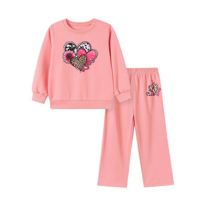 Set di abbigliamento con maglia a maniche lunghe e pantaloni con motivo a cuori per ragazze primavera e autunno. per la vendita all'ingrosso da parte di MyKids-USA®
