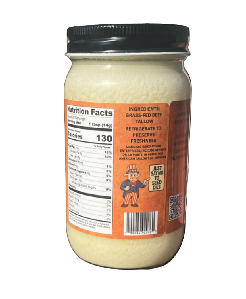 American Tallow - Wholesale Cooking Oil - 100% Grass-Fed American Beef Tallow - 14 oz Glass Jar1