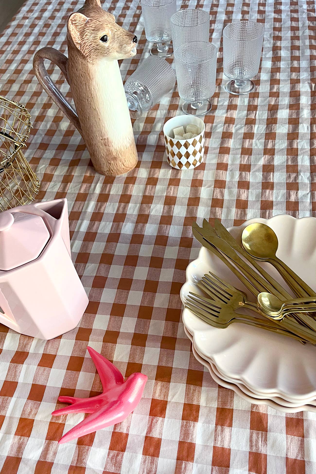 BARNABÉ AIME LE CAFÉ - Wholesale Tablecloth - Checkered gingham embroidered tablecloth for festive table!18