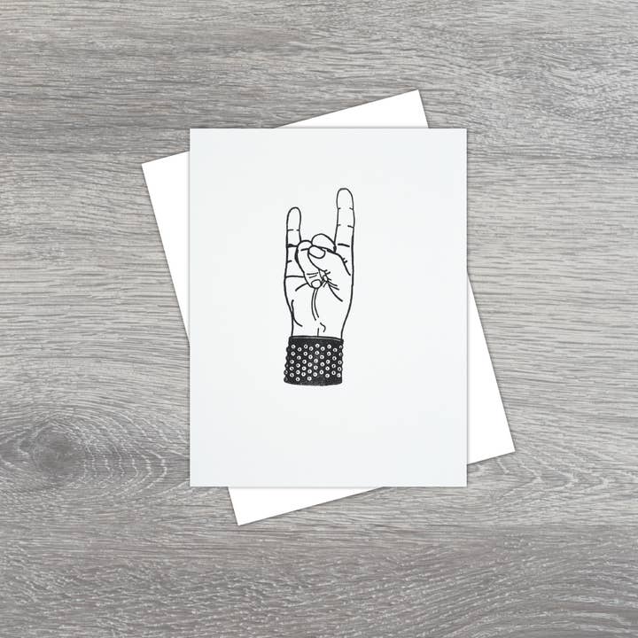 Rock Hand Card for engroshandel hos Black River Letterpress & Paper Co.