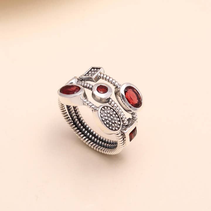 925 Sterling Zilveren Multi-Granaat Boho Statement Ring voor wholesale door AG 925 JEWELLERY