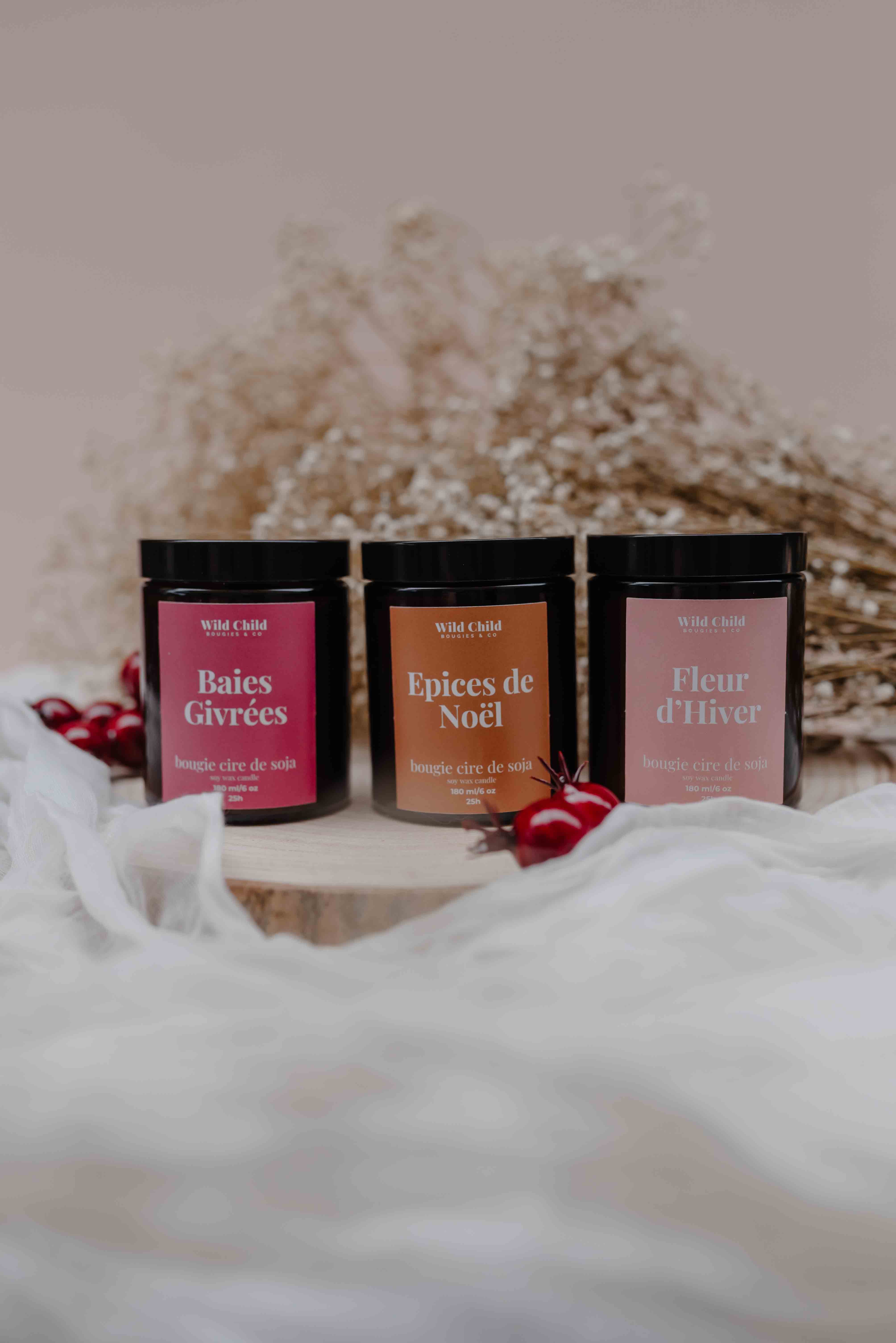 WILD CHILD Bougies & Co - Wholesale Jar/Filled Candle - “Frosted berries” Christmas candle - Vegetable wax - 25h1