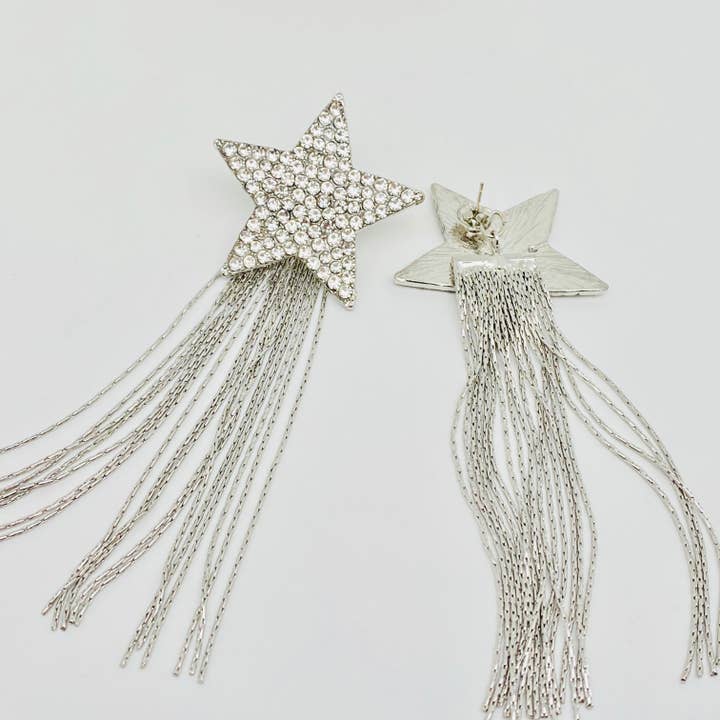 Rhinestone Five-pointed Star Long Tassel Earrings for wholesale on Faire