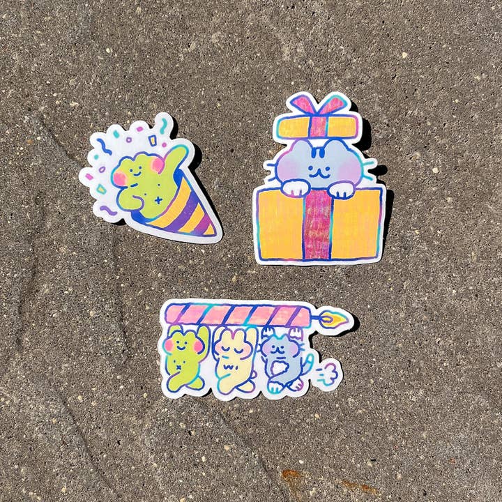 birthday stickers - frog, cat, bunny for wholesale by cxnart