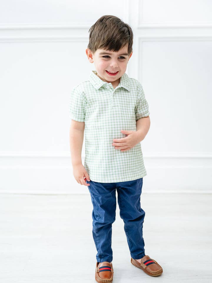 Ruth and Ralph - Wholesale T-Shirt - Kids - Green Gingham Pima Shep Polo