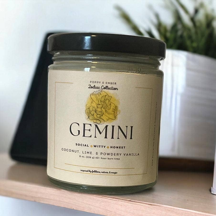 Poppy & Ember - Wholesale Jar/Filled Candle - Gemini Zodiac Crystal Candle1