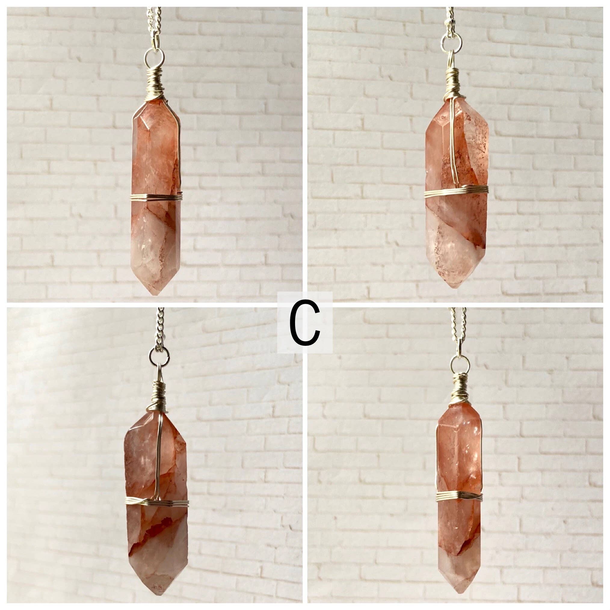 Moonchild Society - Vente Colliers à pendentif - Collier en cristal de quartz de feu lépidocrocite, bijoux enveloppés de fil d'argent, choisissez votre cristal6