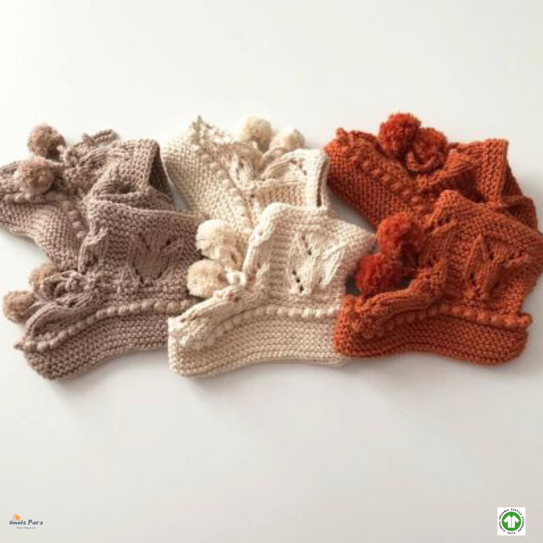 Omnis Pura – wholesale Booties – Baby – Organic Cotton Hand Knitted 0-1Y Pompom Booties2