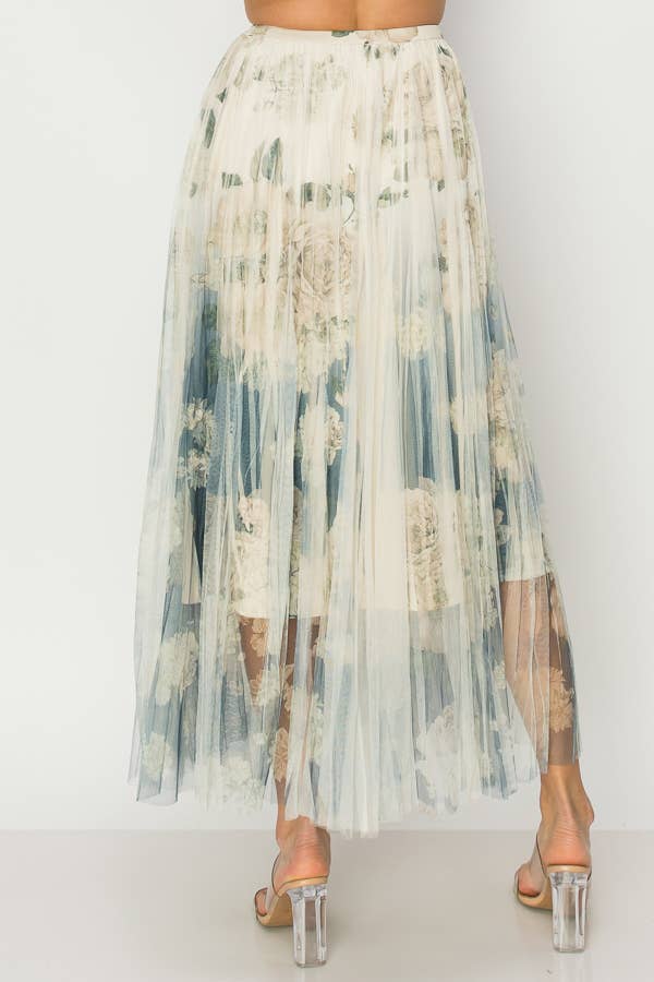 Chic Lined Pleated Tulle Midi Skirt With Elastic Waist - 4034 BG/DD NAVY FL for wholesale on Faire2