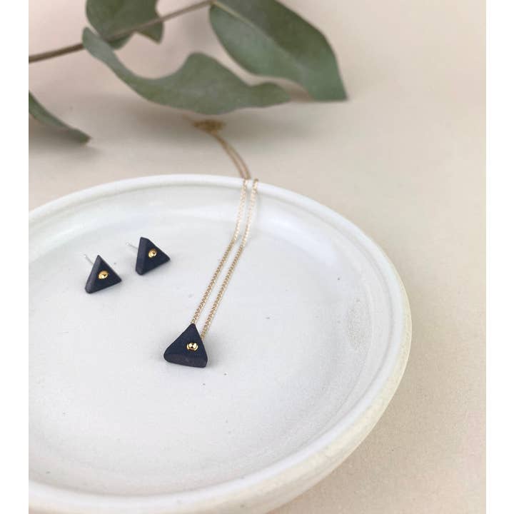 Barrow PDX - Wholesale Pendant/Charm Necklace - Mini Compass Necklace - Black Porcelain Triangle, Gold Dot2