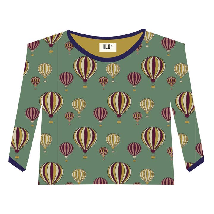 Hot Air Balloons on Green Long Sleeved Tee for wholesale by ILO