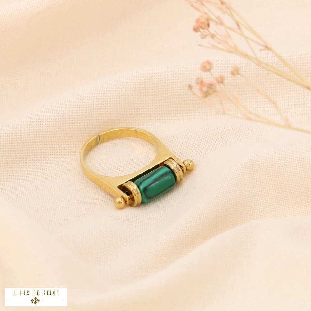 Lilas de Seine - Wholesale Band/Stacked Ring - Large steel talisman ethnic stone tube ring 04235501