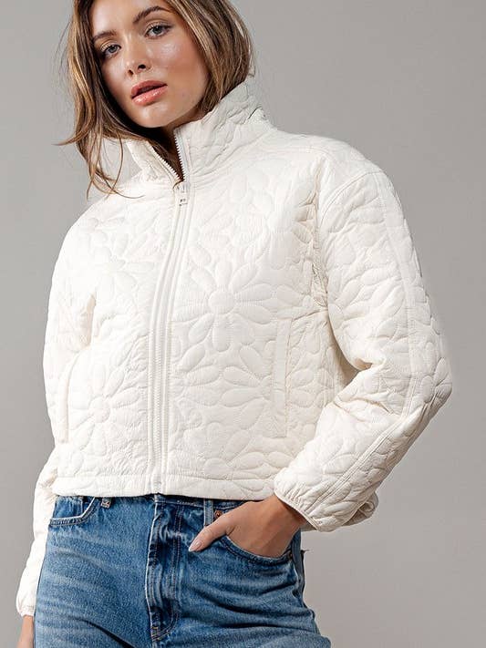 Urban Daizy - Wholesale Jacket - Women's - Floral Imprint Boxy Zip Up Jacket