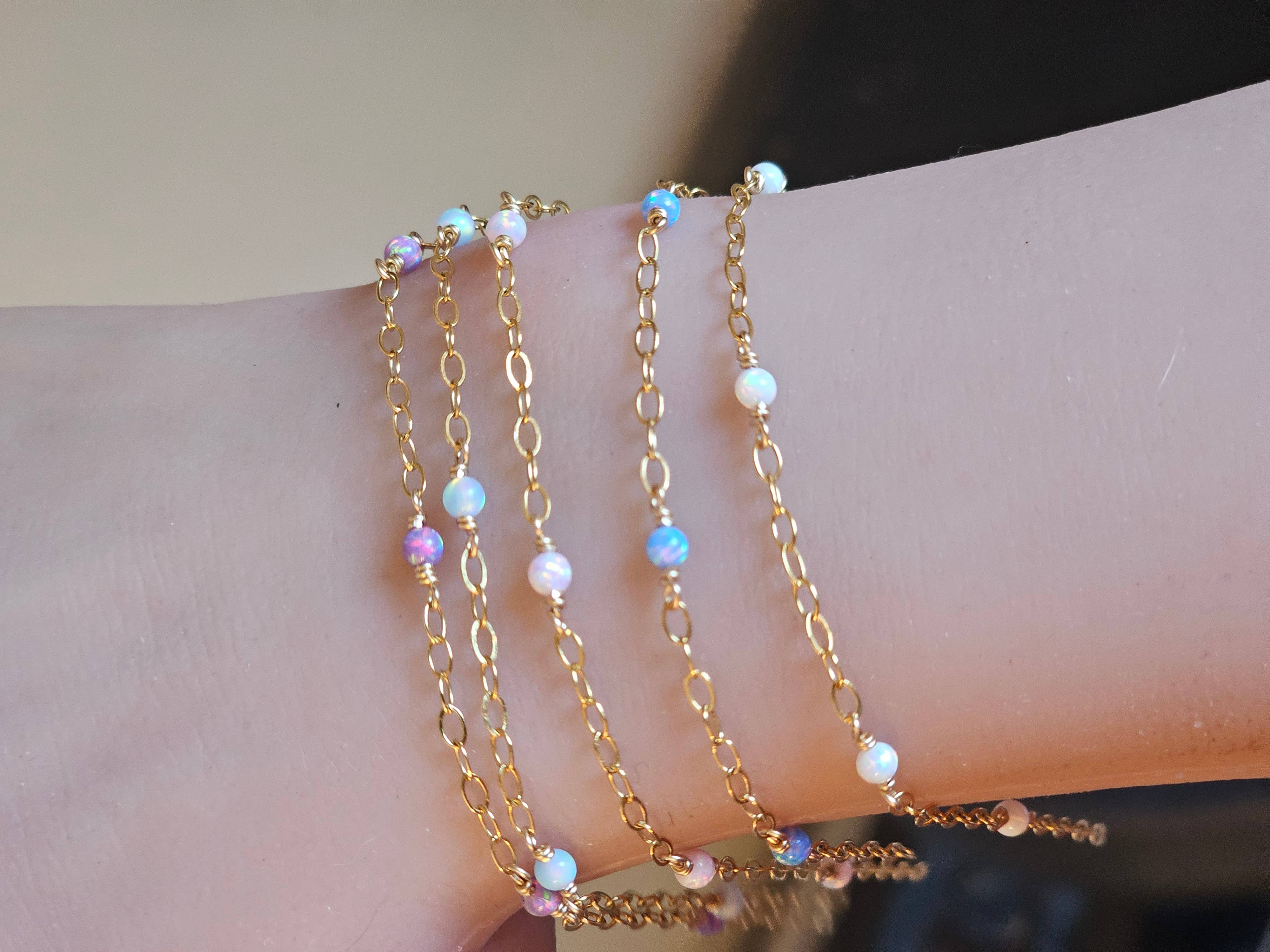 Half Moon Jewelry Designs - Vente Bracelets maillon et chaîne - Chaîne perlée d'opale au mètre, Or rempli/Argent sterling3