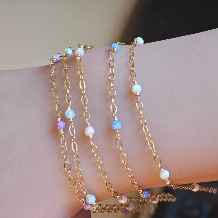 Half Moon Jewelry Designs - Vente Bracelets maillon et chaîne - Chaîne perlée d'opale au mètre, Or rempli/Argent sterling3