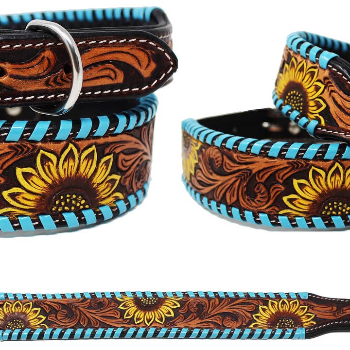 Amish Padded Leather Heavy Duty Padded Leather Floral Tooled Dog Collar 60FK34 for wholesale by Challenger