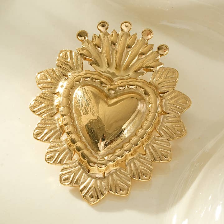 Golden heart ex-voto brooch for wholesale by JOYA