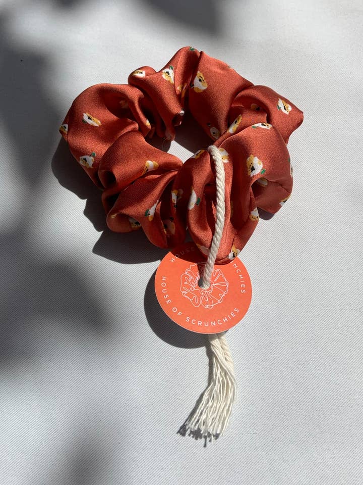 Scrunchie - Rust Flower - Recycled for wholesale by House of Scrunchies