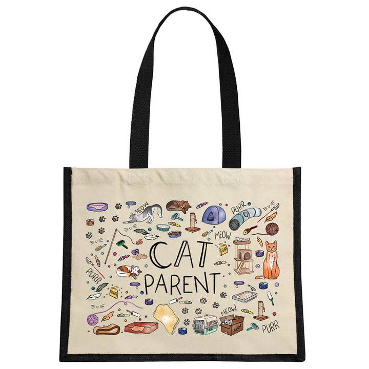 Bolso de yute crema y negro para padres de gatos para venta al por mayor de Stubbs Mugs