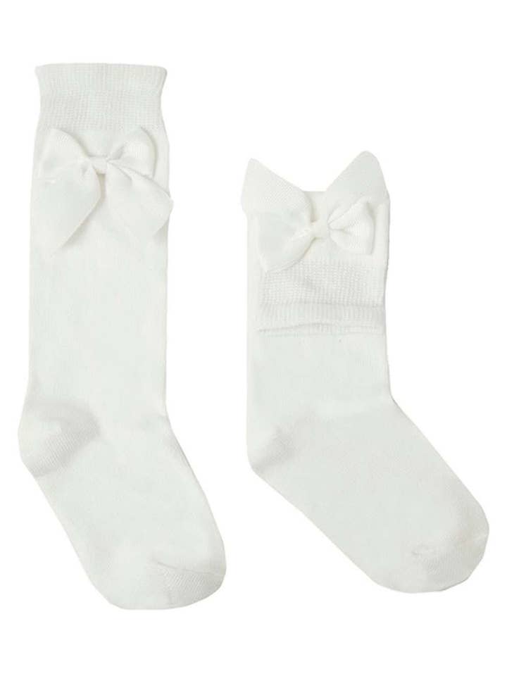 Girl's High Socks in Ecru with Bow for wholesale by Dadati