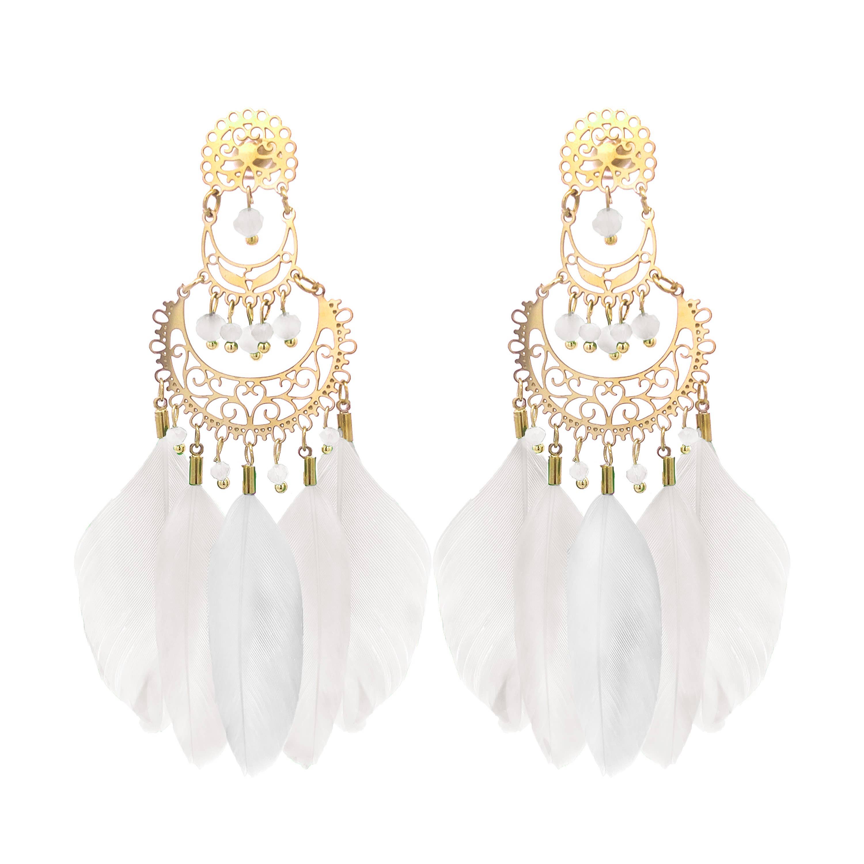 AMORINO SRL - Wholesale Hangende/ronde oorbellen - Oorbel met veren - YNK23100F1345