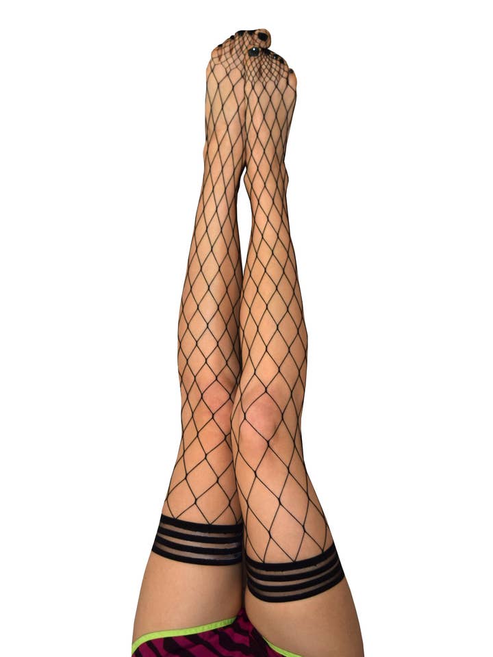 Kix'ies - Wholesale Stockings - Women's - Hosiery- Michelle Black Large Fishnets Thigh-Highs Stockings