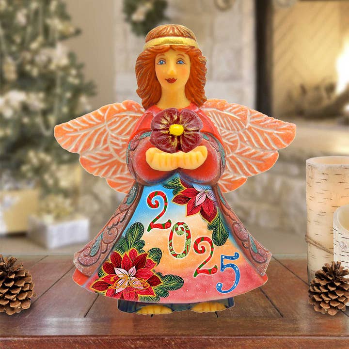 Designocracy - Wholesale Decorative Figurine - 2025 Dated Prosperity Angel Gift Giver Handcrafted Christmas Figurine - G. DeBrekht - Nativity Holiday Decor - 516651-D25