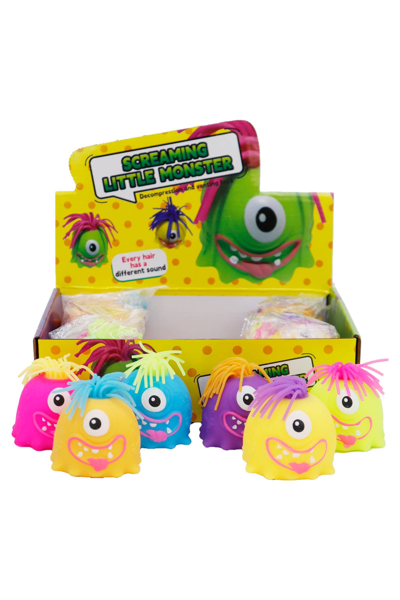 ASSORTI Moodle Hair Monster Fluffy Slime Filled Squishy en vente sur Faire1