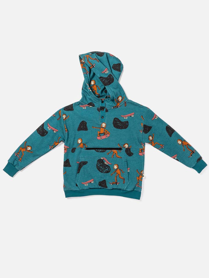 Sweat à capuche en coton Pima - Skateur rétro chiné Sas pour la vente par Rapozza