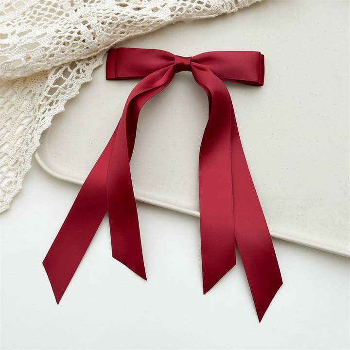 Double Bow Long Ribbon Barrette Clip for wholesale by Adorro