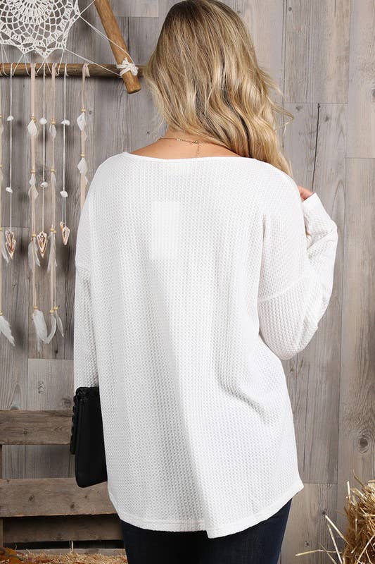 NINEXIS - Wholesale Knit Top - Women's - CWTTL450_BUTTON PLACKET LONG SLEEVE WAFFLE TOP4