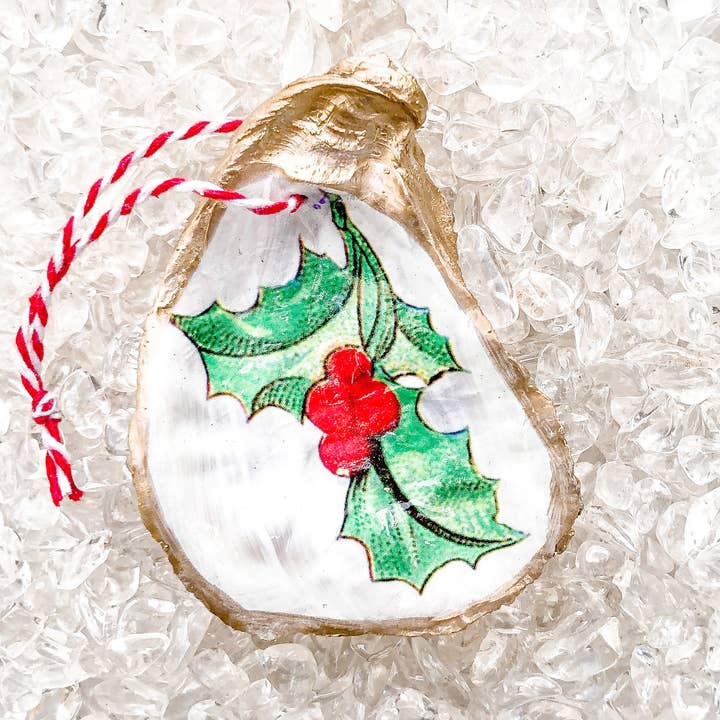 Holly Jolly - ornamento de ostra por atacado de Kcrookdesign