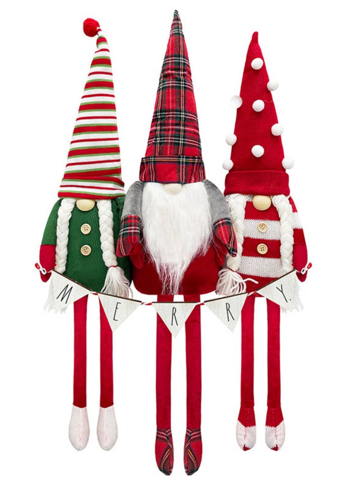 Juego de 3 gnomos sentados con temática navideña de Rae Dunn para venta al por mayor de DesignStyles Home