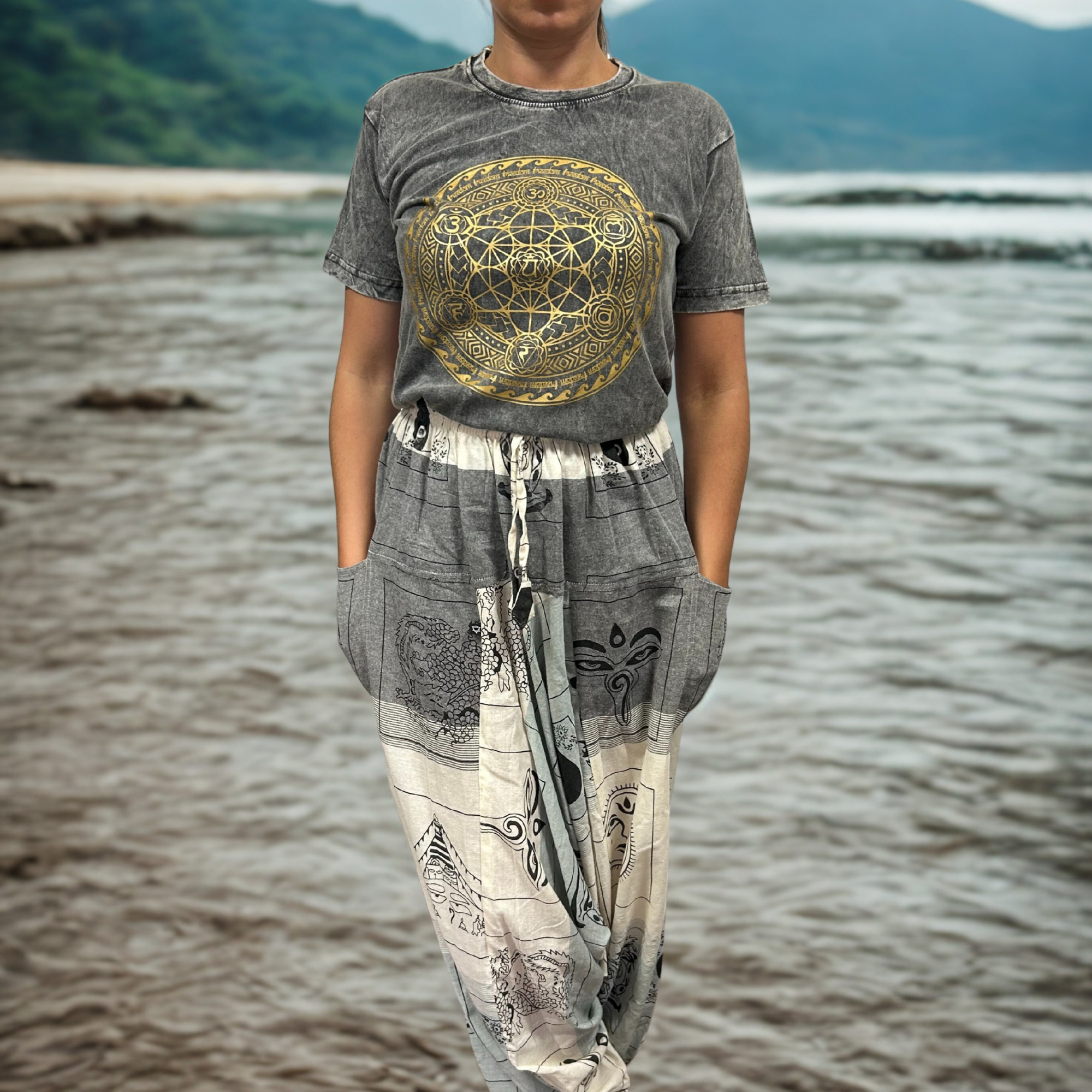 AW Artisan - Wholesale Screen Printed T-Shirt - Women's - Nomad Sari Mandala T-shirt - Garnet3