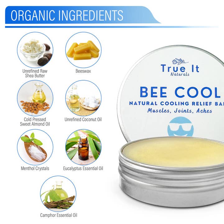 True It Naturals - Wholesale Healing Salve/Balm/Cream - BEE COOL - Natural Cooling Relief Balm - For Muscles, Joints, Aches