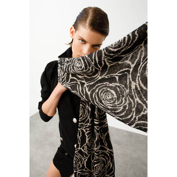 Mohair&Angora - Wholesale Scarf - Women's - Mohair Cappadocia Shawl Black-Beige