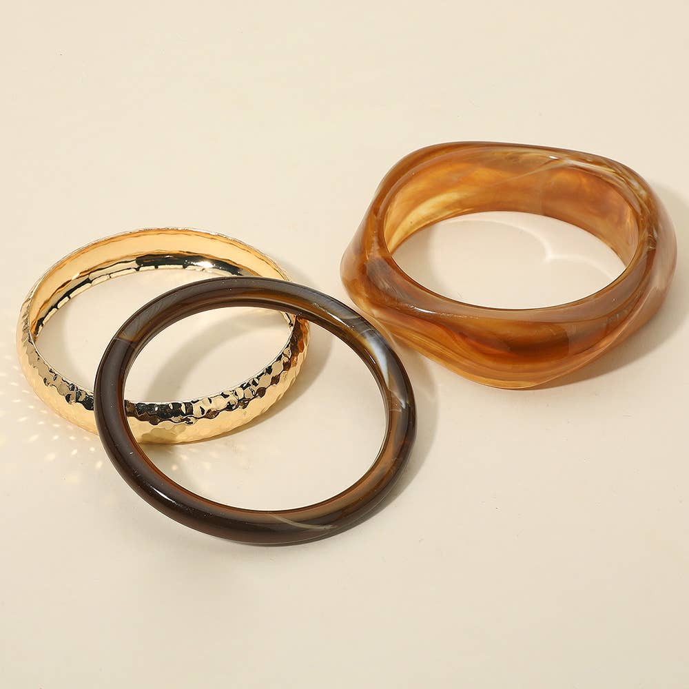 Sensibling Corp. – Großhandel Schmucksets – 3PCS - Chunky abstrakte Harz gehämmerte Metallarmreif mehrschichtige Armbänder10