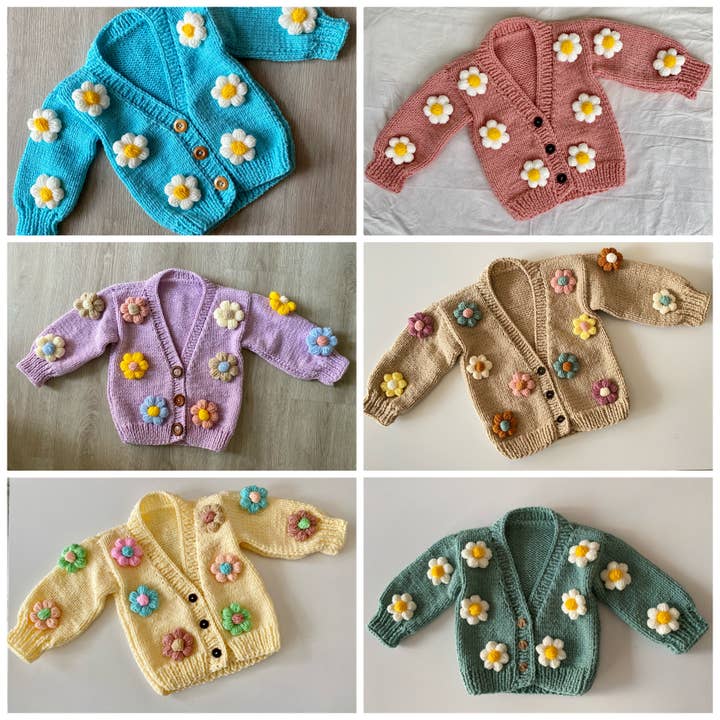 Knitted Handmade Baby Daisy Cardigan Flowers for wholesale by youngpee