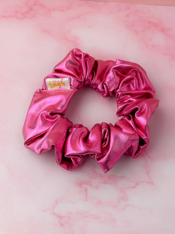 Cerise - Pink Jersey Foil classic scrunchie for wholesale by ThatsSewLauraUk