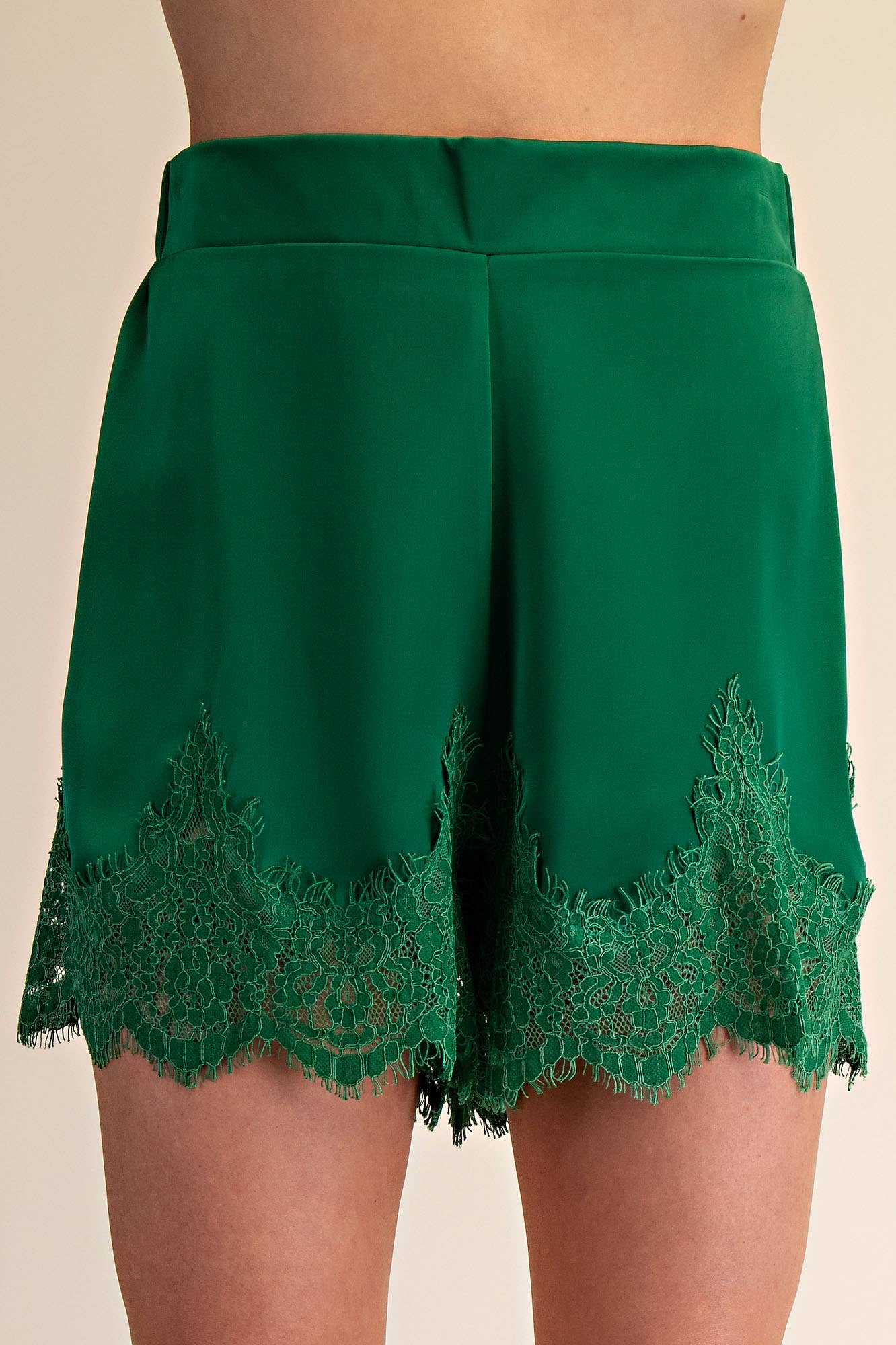 Glam - Wholesale Shorts - Women's - Satin Short With Lace Trim Detail Short1