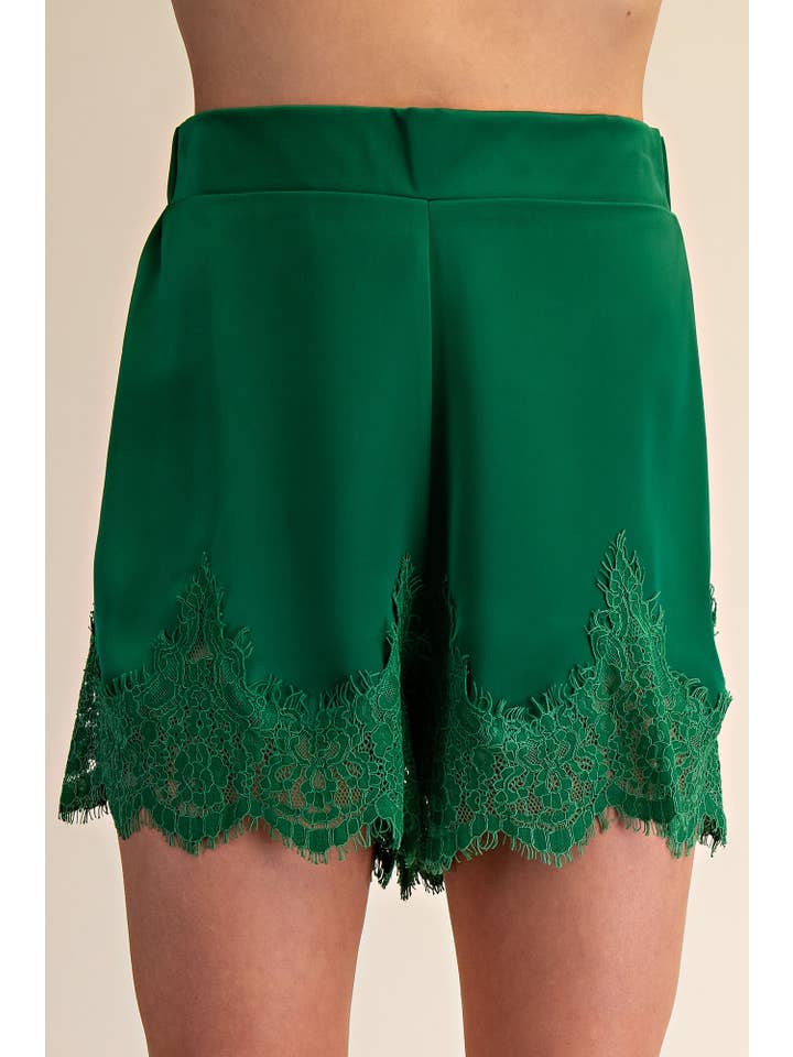 Glam - Wholesale Shorts - Women's - Satin Short With Lace Trim Detail Short1