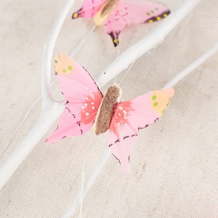 Factory Direct Craft - Wholesale Artificial Flowers - Assorted Pink Feather Butterflies (Pack of 12)
